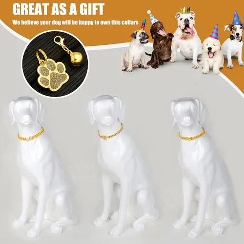 Vista 6 de Collares de Cadena de Perro de Oro LuxLife Collar de Perro de Oro 10mm Collar de Perro de Oro de Eslabones Cubanos de Acero Inoxidable Collar