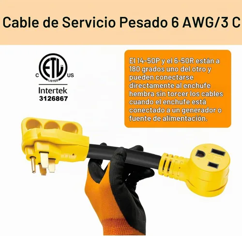 Vista 2 de Cable adaptador de soldador de 50 amperios NEMA 14-50P a 6-50R