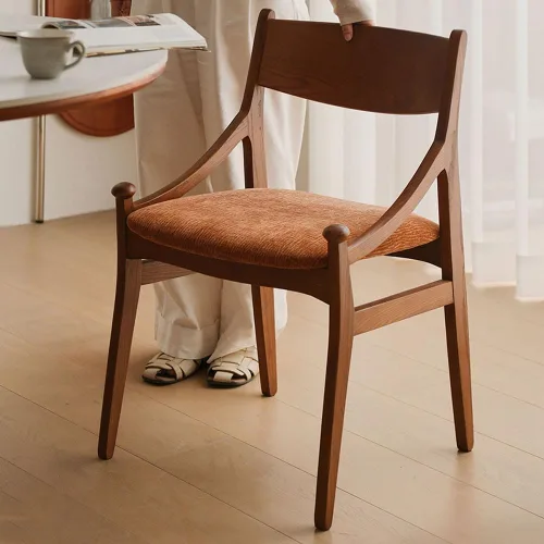 Vista 4 de Sillas de comedor de madera para el hogar, dormitorio, respaldo curvado, cojín de asiento de tela tapizada, cocina moderna