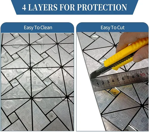 Vista 5 de Azulejos triangulares metálicos de 10 piezas, calcomanías de pared con textura metálica de alta gama, azulejos autoadhesivos para pared de cocina