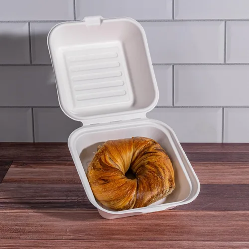 Vista 5 de Recipientes desechables blancos con tapas, cajas para llevar concha, pasteles bento, postres, sándwiches, recuerdos de fiesta, eventos, 6 x 6