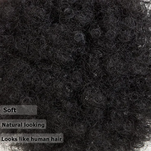 Vista 3 de MOONSHOW Extensión de cola de caballo afro con cordón para mujeres negras, extensión de moño corto afro rizado, extensiones de cabello sintético