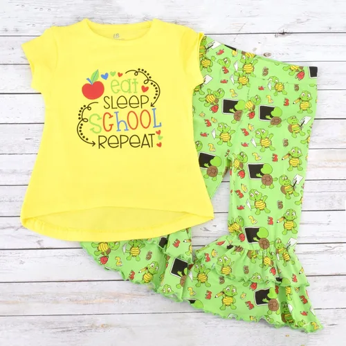 Vista 4 de Unique Baby Conjunto de pantalones con volantes para el primer día de escuela para niñas