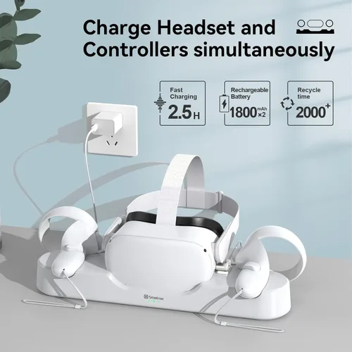 Vista 5 de Smatree Charging Dock Compatible for Oculus Quest 2Meta Quest 2Support Elite Strap with Battery Headset and Controller Display Stand 2 Rechargeable