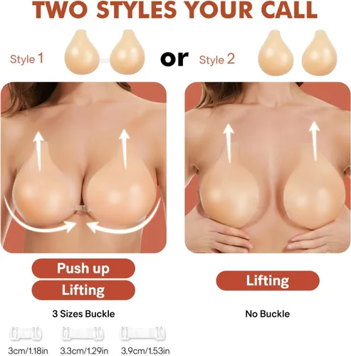 Vista 2 de Sticky Bra Push Up 2 Pairs, Nipple Covers for Women Silicone Adhesive Bra Pasties