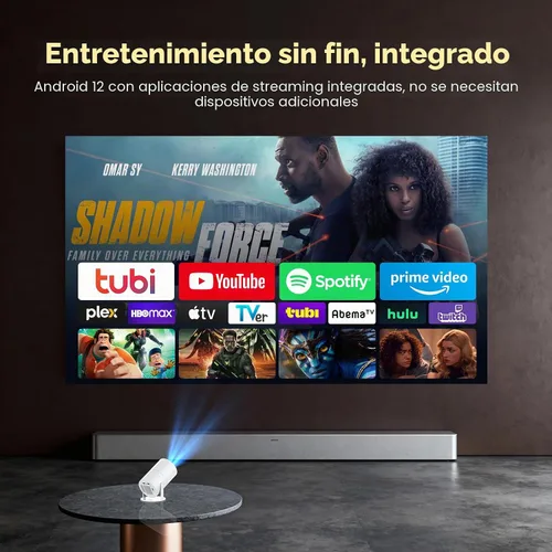 Vista 2 de Aplicaciones integradas y Android 12: Mini proyector WISHOLY con WiFi y Bluetooth, proyector inteligente portátil con corrección trapezoidal