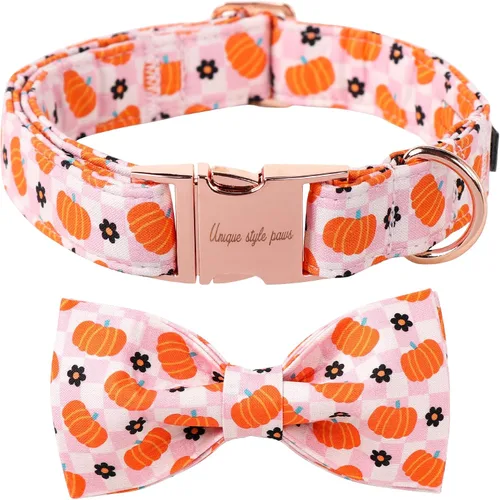 Vista 32 de Unique style paws Collar de perro de algodón con lazo, collar para cachorro con cuadrícula negra y azul para perros pequeños, medianos y grandes