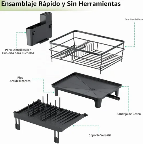 Vista 8 de TOOLF Escurridor extensible para encimera de cocina, color negro