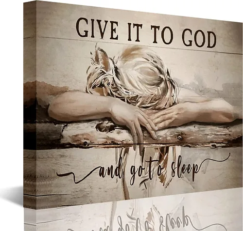 Vista 6 de Lienzo decorativo inspirador para pared, con cita "Give It to God, and Go to Sleep", arte de pared cristiano para decoración de dormitorio y casa