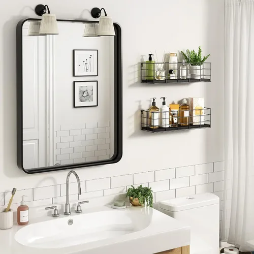 Vista 5 de Fixwal - Juego de 4 estantes flotantes - Estantes colgantes montados en la pared para sala de estar, cocina, dormitorio y baño - Almacenamiento Negro