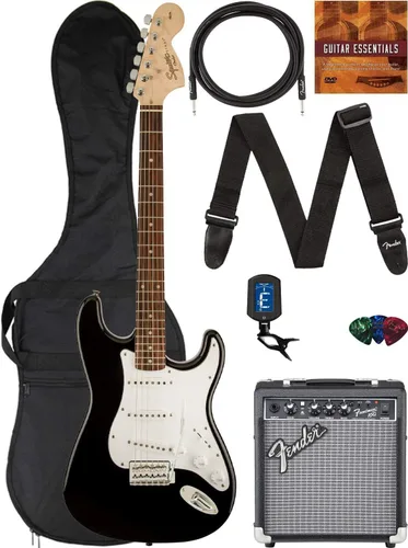 Vista 12 de Paquete Fender Squier Affinity Stratocaster Edición Limitada con amplificador Frontman 10G, estuche, cable de instrumento, correa, púas y DVD