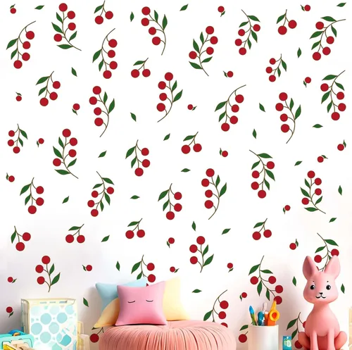 Vista 4 de Calcomanías de pared de bayas rojas, calcomanías de pared de frutas pequeñas, calcomanías de pared lindas calcomanías de frutas de verano