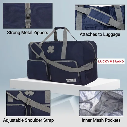 Vista 4 de Lucky Brand Bolso de fin de semana plegable para adultos con correa de hombro ajustable para adultos unisex, marino, Deportes