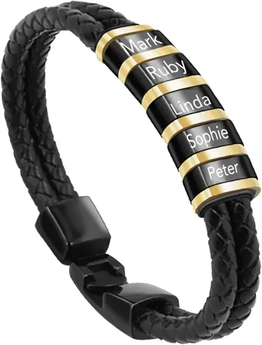 Vista 49 de Pulseras de cuero personalizadas para hombre con 1-6 nombres, pulsera trenzada personalizada con cuentas para papá, marido, día del padre, San