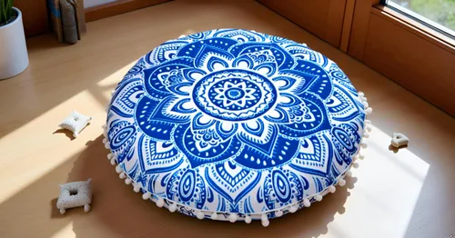 Vista 3 de CRAFT KALA Funda de cojín de 22 pulgadas para meditación, diseño de mandala, funda para puf, asiento redondo, mandala bohemio, de algodón