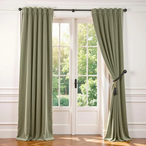 Vista 18 de Lazzzy Cortina opaca de terciopelo azul con aislamiento térmico para dormitorio, sala de estar, oscurecimiento de privacidad, cortinas de terciopelo