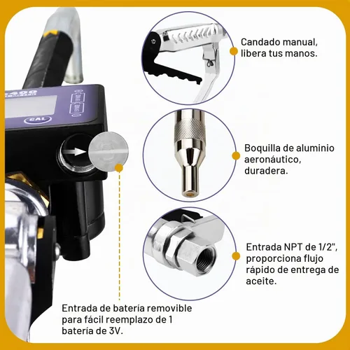 Vista 4 de Boquilla de medidor de válvula de control de aceite digital, pistola de aceite neumática con entrada NPT de 1/2 pulgada, presión de extrusión 7