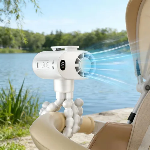 Vista 5 de Flexible Multi Leg Clip On Stroller Fan with 5 Settings and 4000mAh Rechargeable Battery for Infant Crib and Tr White