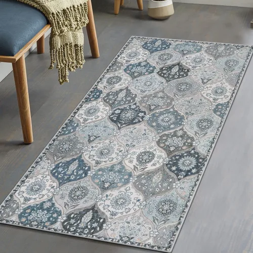 Vista 47 de Lahome - Alfombra marroquí antideslizante y lavable, pequeña alfombra oriental para dormitorio, cocina, entrada, baño, entrada, 61 x 91 cm, crema