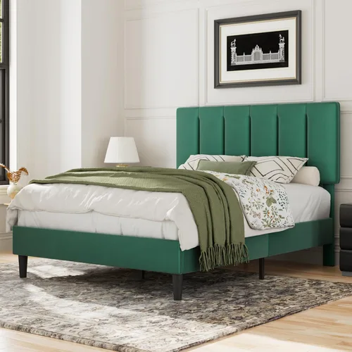 Vista 25 de VECELO Base de cama tamaño King con cabecera tapizada, color beige