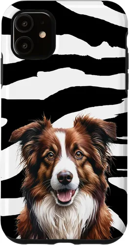 Vista 5 de Funda con estampado animal de cebra para iPhone 15, color marrón Border Collie