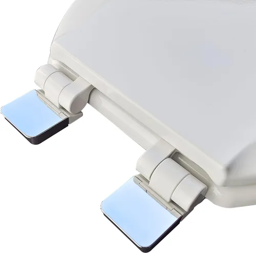 Vista 4 de 1Q1R7-00CH Asiento de inodoro de madera moldeada prémium con bisagra de cierre lento de metal, redondo, color blanco con cromo