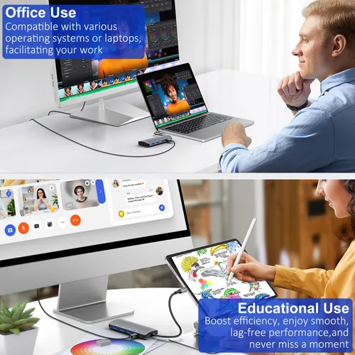Vista 7 de Hub USB C 8 en 1, Hub de salida de video USB C con 4K a 60Hz, divisor USB C de 10 Gbps, carga PD de 100 W, transferencia de datos, adaptador