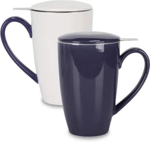 Vista 6 de amhomel Taza de té de porcelana con infusor y tapa, taza de té de cerámica de 16 onzas para hojas sueltas, café, cacao y leche, regalo de té
