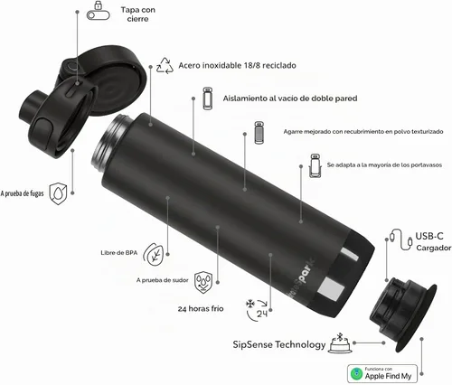 Vista 7 de Hidrate Spark PRO 2 – Botella inteligente con recordatorios de bebidas y seguimiento de agua, gran regalo de vacaciones para resoluciones de año