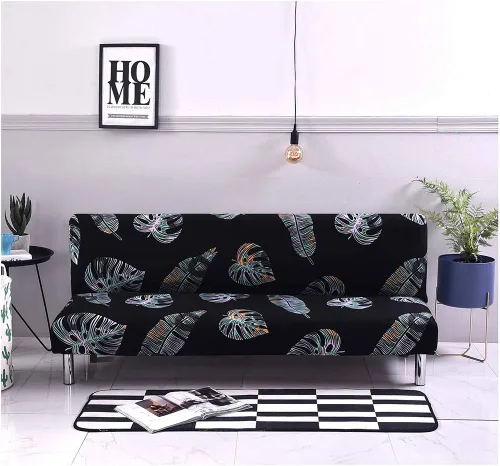 Vista 2 de MIFXIN Funda de sofá sin brazos, funda elástica plegable para futón, protector de muebles para sofá cama sin apoyabrazos, funda para sofá para Hojas