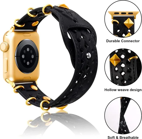 Vista 4 de VIQIV Correa de cuero compatible con Apple Watch Band 1.929 in 1.772 in 1.732 in 1.654 in 1.614 in 1.575 in 1.496 in Series Ultra SE 9 8 7 6 5 4 3 2