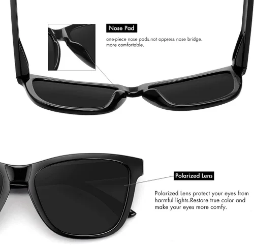 Vista 5 de Meetsun - Lentes de sol polarizados, unisex, modernos, con estilo de diseñador, clásico y retro A1 Negro Brillante
