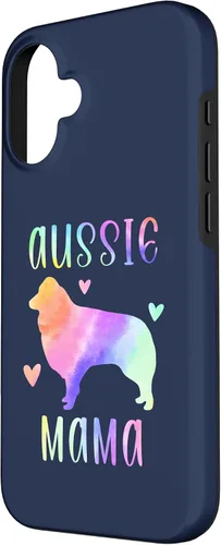 Vista 2 de iPhone 16 Aussie Mama Australian Shepherd Mom Rainbow Watercolor Case