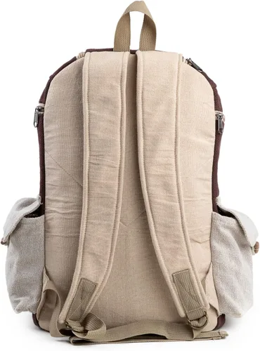 Vista 4 de Freakmandu - Mochila grande de cáñamo con 8 bolsillos funcionales, ecológica, unisex, rústica, duradera, mochila de día