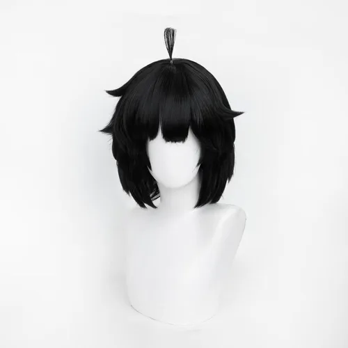 Vista 21 de Peluca de cosplay de pelo corto rizado negro para adultos, pelucas de Halloween para mujeres y hombres