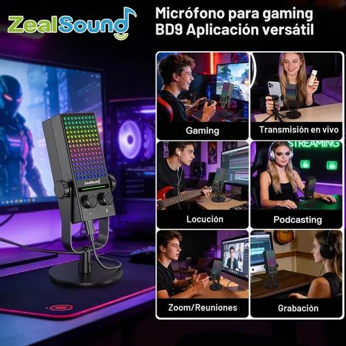 Vista 8 de ZealSound Micrófono para juegos para Xbox, micrófono USB para PC, Mac, iPhone y Android, reducción de ruido, silencio de un solo toque, control