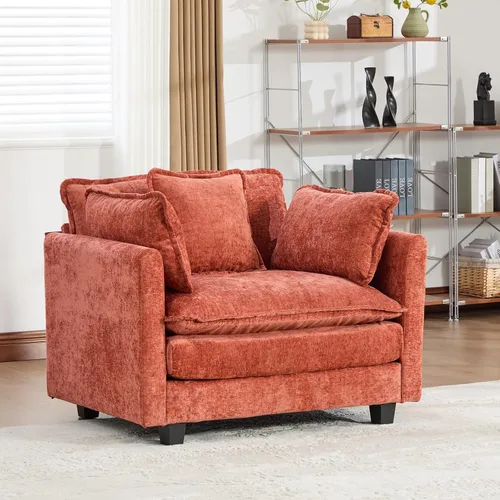 Vista 234 de Sofá seccional modular verde de 111.5", sofás seccionales grandes de 3 plazas para sala de estar, sofá nube oversized de tela chenille con otomana