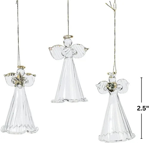Vista 2 de Adornos de ángel de cristal hilado con estrella/corazón/manos rezando (juego de 12) decoración religiosa de Navidad