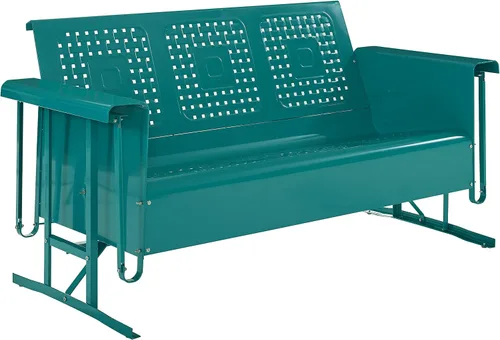 Vista 7 de Crosley Furniture Bates - Sofá deslizador de metal retro para exteriores, banco mecedor para 3 personas para porche, terraza, rojo brillante