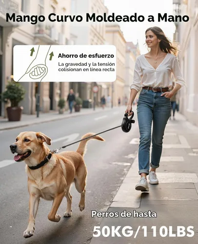 Vista 3 de Correa retráctil para perro de 26 pies, correa retráctil resistente para mascotas con soporte para bolsa de excrementos, agarre suave