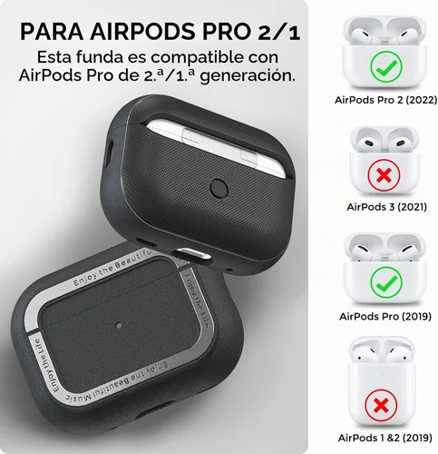 Vista 2 de TRONWIN Funda protectora de TPU Airpods Pro 2 con correa de mano y mosquetón para Airpods Pro 2 [LED frontal visible]