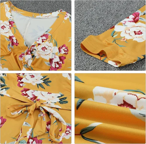 Vista 5 de Pink Queen - Vestido talla extragrande con estampado floral para mujer diseño envolvente falso con cinturón mangas 34