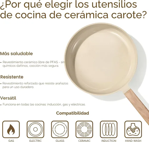 Vista 9 de CAROTE - Juego de 14 piezas de ollas y sartenes antiadherentes, juego de utensilios de cocina de cerámica, juego de cocina de cocina no tóxico