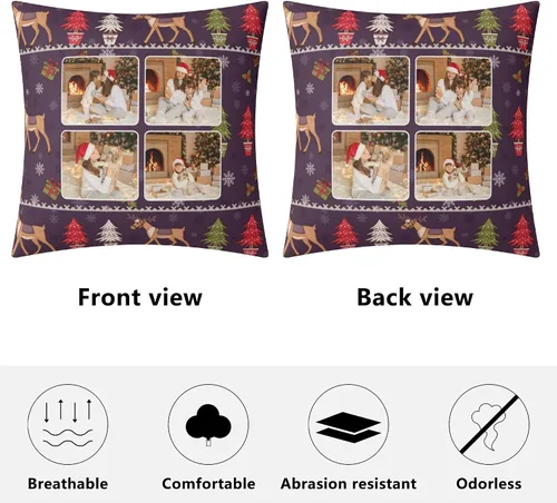 Vista 3 de POPCUSTOMS Funda de almohada personalizada con impresión de doble cara, funda de almohada con foto personalizada, decoración de Navidad, decoración