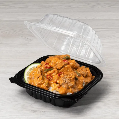 Vista 8 de Karat Contenedor con Bisagras de PP Premium [300 ct], Contenedores de Comida para Llevar - Caja (6"x6", 1 compartimento)