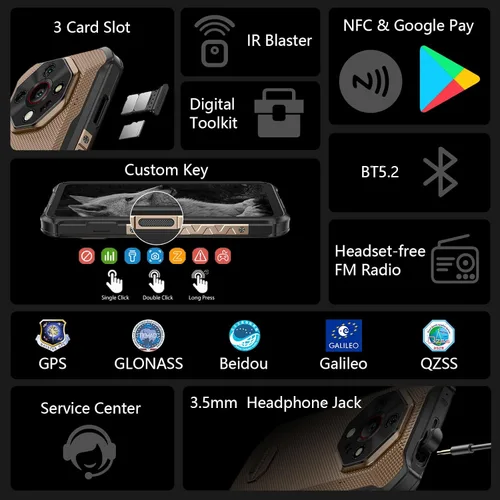 Vista 9 de Ulefone Armor X16 Pro 5G Smartphone Resistente, 16GB+256GB MTK Dimensity 6300 Android 15, cámara principal de 64MP+25MP, 10360mAh, pantalla Corning