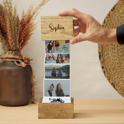 Vista 4 de Álbum de fotos extraíble personalizado, Caja de fotos de madera personalizada, Colección de memoria personalizada, Regalo para amigo de la familia