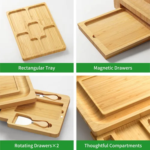 Vista 3 de Juego de tablas grandes de charcutería como regalo – Juego de tabla de queso y cuchillo con bandeja de queso extra, tabla de charcutería de bambú
