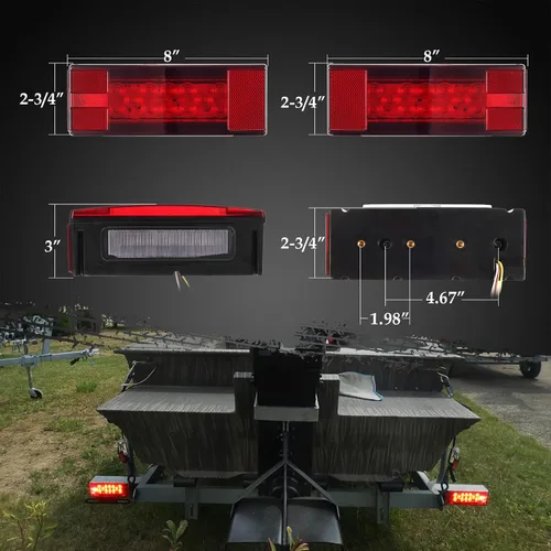 Vista 8 de Partsam Luz LED cuadrada impermeable de 12 V, luz LED rectangular de bajo perfil, combinación de luces traseras para remolque, kit de luces traseras