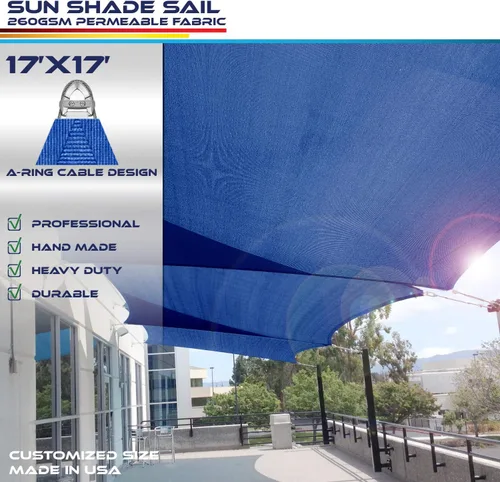 Vista 2 de Windscreen4less Toldo de refuerzo con anillo A de 17 pies x 17 pies cuadrado súper resistente fortalecer duradero (260 GSM), cable galvanizado